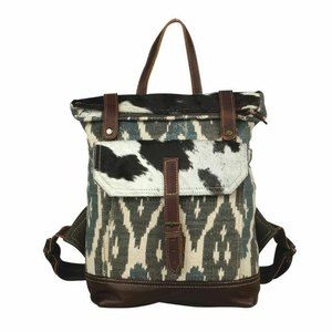 Myra Bag Handmade Scraggy Backpack Upcycled Canvas & Cowhide Leather